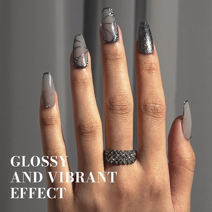 MelodySusie Blcak Glitter Gel Nail Polish,0.5fl oz Nails Soak Off UV LED Black Sliver Glitter Gel Polish Gift for Women Nail Art Manicure Salon DIY Nail Design Decoration at Home-z200-A2080