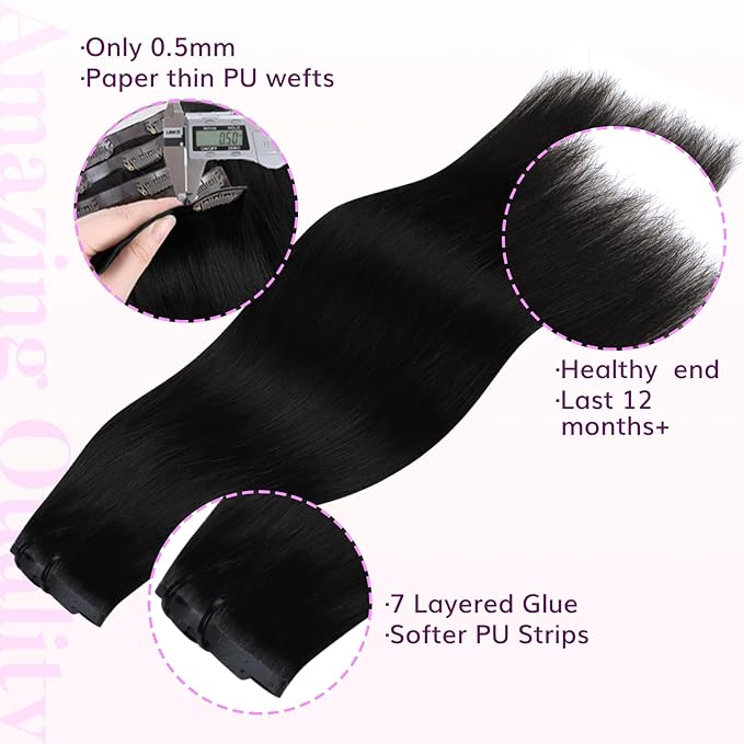 IDN BEAUTY Seamless Clip In Hair Extensions Human Hair Jet Black Real Remy Virgin Human Hair Seamless Clip Ins For Black Women PU Weft Invisible Edge Thick Soft Hair ST 110g 20 Inches