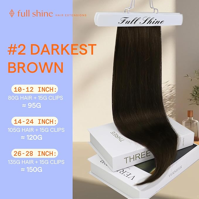 Full Shine Clip in Hair Extensions Human Hair Clip in Extensions Triple Weft Brazilian Hair Clip ins Dark Brown Hair Extensions Real Human Hair Clip ins Full Head 7 Pcs 18 Inch 120 G