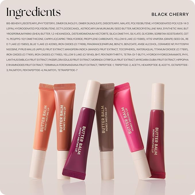 Nature Republic Honey Melting Lip Butter Balm – Moisturizing Tinted Balm with Peptides, for Sheer & Glossy, Smooth & Soft Lips, Stocking Stuffers (BLACK CHERRY)