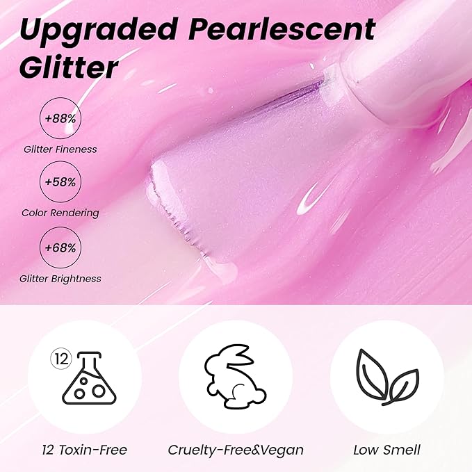 YTD Likomey Gel Nail Polish,15ml Pearlescent Light Pink Glitter Nails Gel,Fall Winter Pastel Pink Shimmer Shiny Sparkly Salon Home DIY Manicure UV Color Varnish,SF408