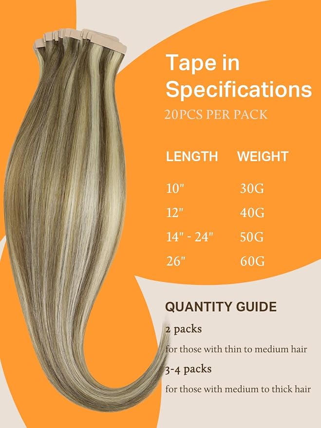 DOORES Tape in Hair Extensions Human Hair, Light Brown Highlighted Medium Blonde 26 Inch 60g 20pcs, Hair Extensions Tape in Straight Skin Weft Natural Long Hair