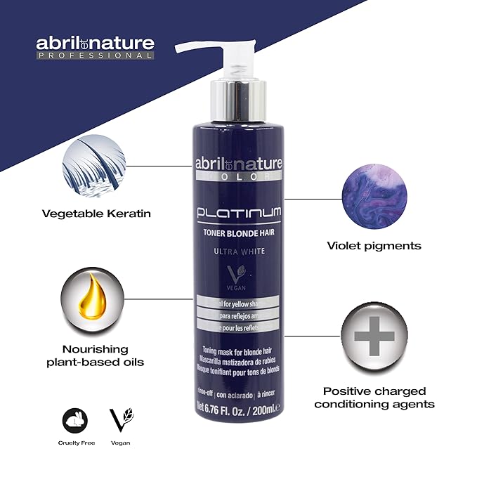 abril et nature - Platinum Professional Mask - For Blonde, Bleached, Highlighted, and/or Gray Hair - Violet Toner - Goodbye Yellow Tones - Platinum Appearance - 1000 ml
