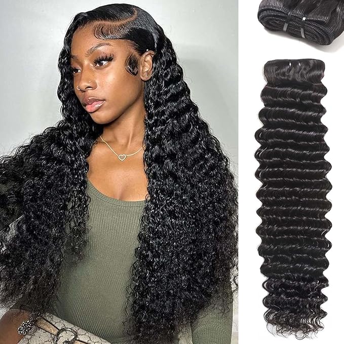 12A Deep Wave Human Hair Bundles 1 Bundles 24 Inch Water Wave 100% Unprocessed Brazilian Virgin Wet and Wavy Bundles Deep Curly Human Hair Bundles Natural Black