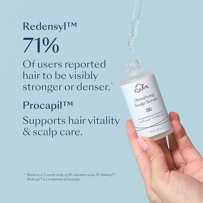 eSalon Thinning Hair Bundle, Root Touch Up + Brow Powder (Black), 2% Minoxidil Hair Regrowth Treatment, Densifying Scalp Serum with Procapil + Redensyl