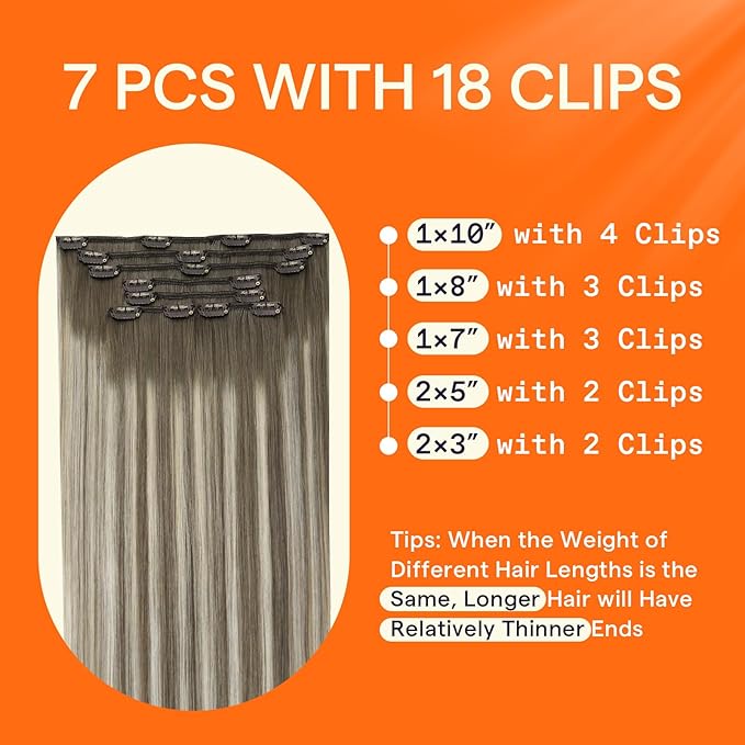 Full Shine Clip in Real Hair Extensions Balayage for Short Thin Hair 12 Inch Ash Brown Balayage Hair Extensions Clip in Extensions for White Women 7 Pcs 95 G