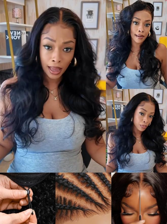 Sunber Body Wave Human Hair Lace Frontal Glueless Wig 13x4 Pre Everything Pre Cut Lace Front Drawstring Wig Bye Bye Knots Pre Plucked with Baby Hair 150% Density 18Inch Pull Go Wigs