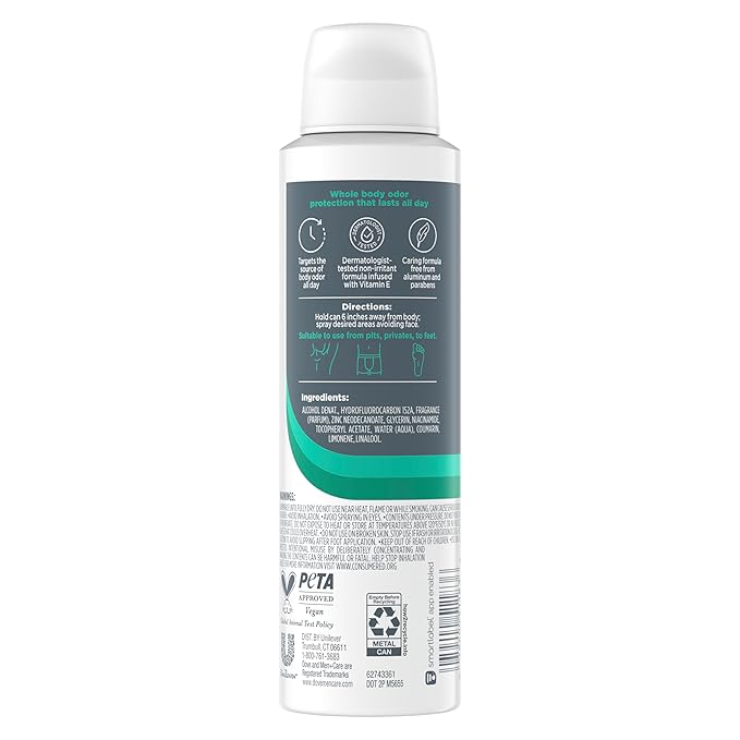 Dove Men+Care Whole Body Deo Aluminum-Free Deodorant Spray Aloe + Bamboo Suitable from Pits, Privates, to Feet 4 oz