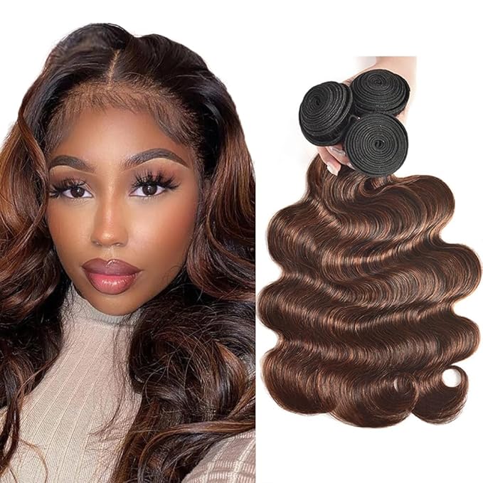 30 32 34 Inch P4/30 Human Hair Bundles Brown Body Wave Bundles Highlight Body Wave Human Hair Bundles Brazilian Virgin Hair 3 Bundles Two Tone Color #30 Body Wave Bundles Hair Extensions