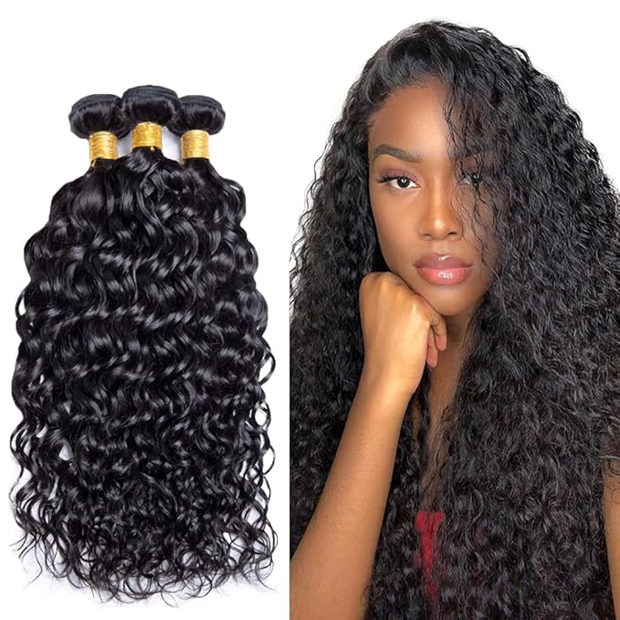 Human Hair Bundles Human Hair Water Wave Bundles Wet and Wavy Bundle 24 26 28 inch Double Weft #1B Color
