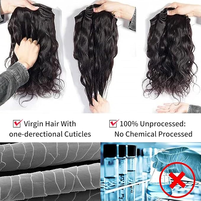 Bundles Human Hair with Closure (18 20 22 24+16 Inch) 12A Body Wave 4 Bundles with 5x5 Closure 100% Unprocessed Brazilian Raw Bundles Human Hair Natural Black