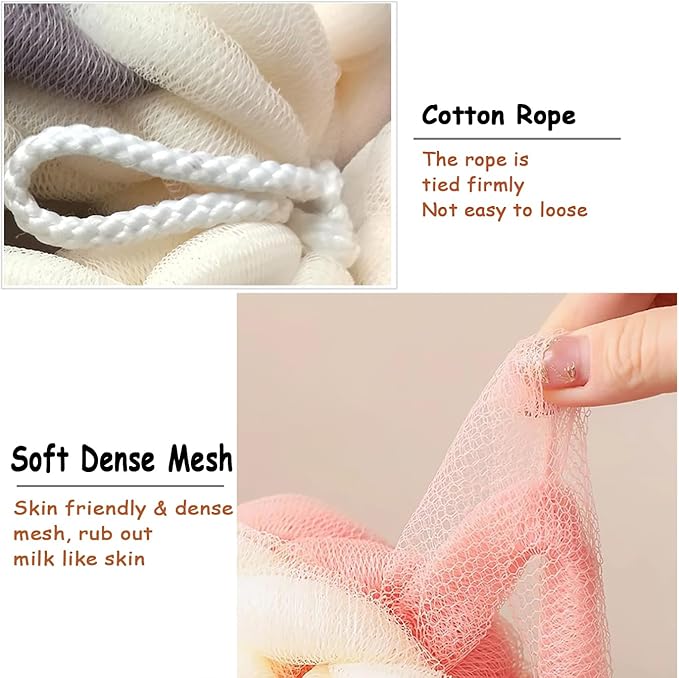 AARAINBOW 2 Packs Upgraded Long Stretch Back Sponge with Rope Handles Back Scrubber Bath Shower Mesh Sponge Exfoliating Body Scrub Stretch Braided Loofah for Men Women Shower Rope (Gray+Green)
