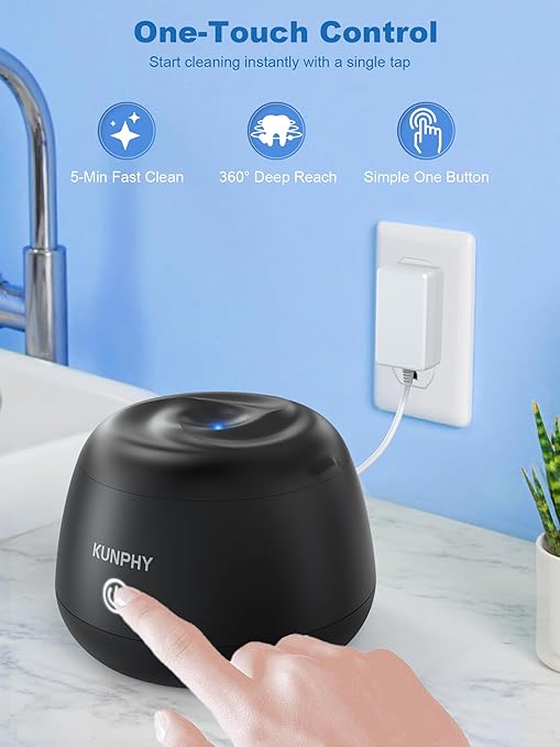 KUNPHY 2026 Ultrasonic Retainer Cleaner Machine, 48kHz Dental Cleaning Pod for Braces, Night Guard, Mouthguard, Toothbrush, Jewelry, 7Oz Denture Cleaner Machine