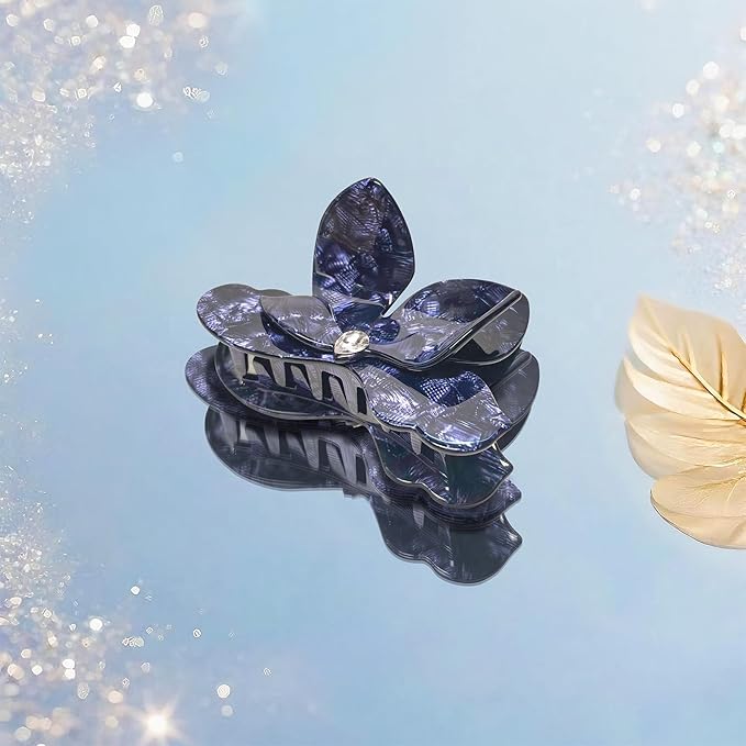 Flower Hair Claw Clips,Acetate Flower Hair Clips Cute Large Hawaiian Claw Clips for Women,3.82 Inch, Durable Design for Thick or Thin Hair (Blue)