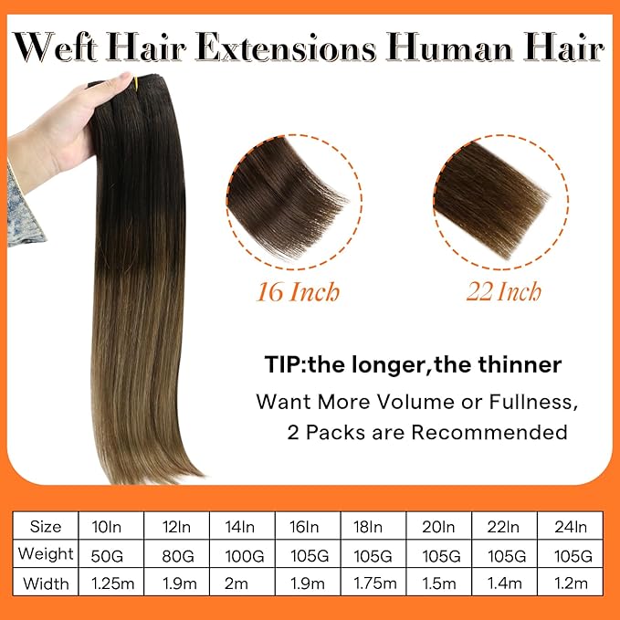 Full Shine Weft Hair Extensions Human Hair Ombre Hair Extensions Sew In Color Black To Dark Brown Mix Brown Hair Bundles Sew In Hair Extensions Real Human Hair 80G 12 Inch