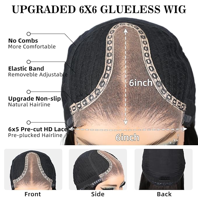 12inch 6x6 Bob Wig Human Hair 210% Density Wear and Go Glueless Wig 12A Straight Bob Wigs Human Hair Pre Cut Lace Bleached Knots Human Hair Wigs For Women