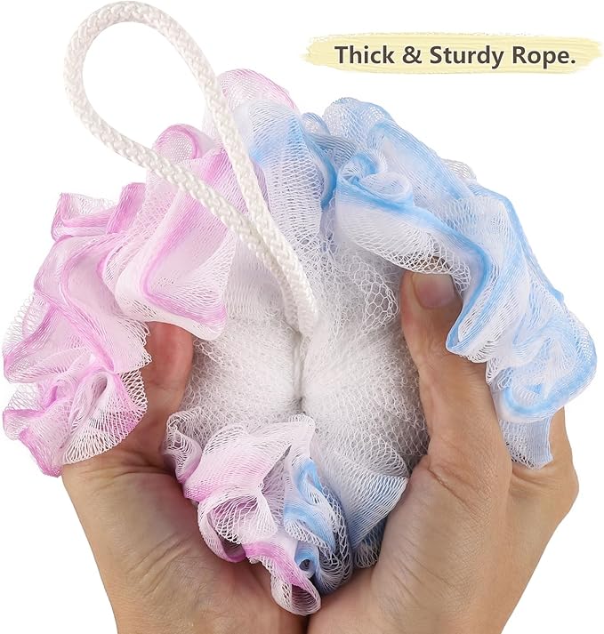 BTYMS 4 Pieces Loofah Bath Sponge 75g/pc Bath Puffs Shower Scrunchies Large Body Wash Sponge for Shower Exfoliate