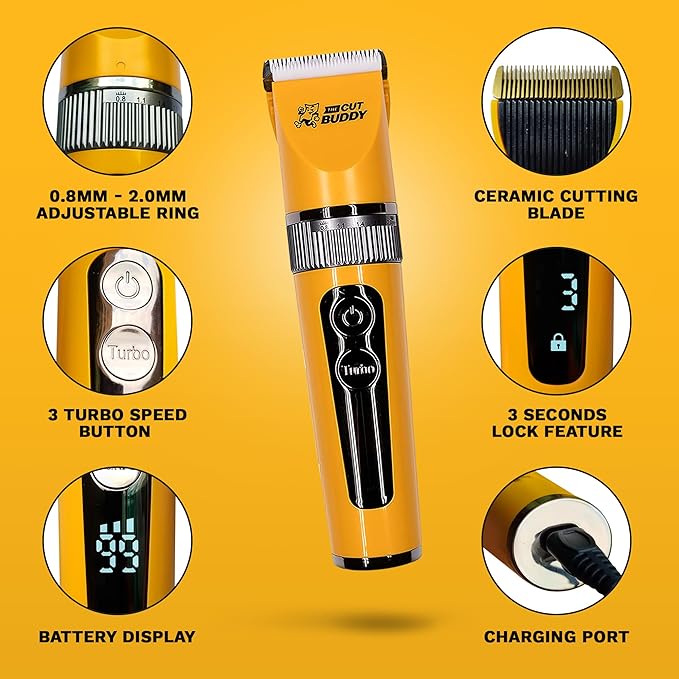 The Cut Buddy Clipper & Grooming Set, Cordless Hair & Beard Trimmer with Ceramic & Titanium Blades, 7 Guards, Waterproof, Beginner Kit