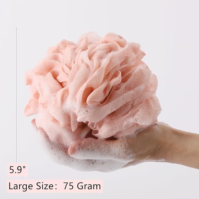 BTYMS 4 Pieces Shower Pouf Loofah Sponge 75g/pc Large Bath Loofahs Shower Scrunchies Bath Sponges for Body