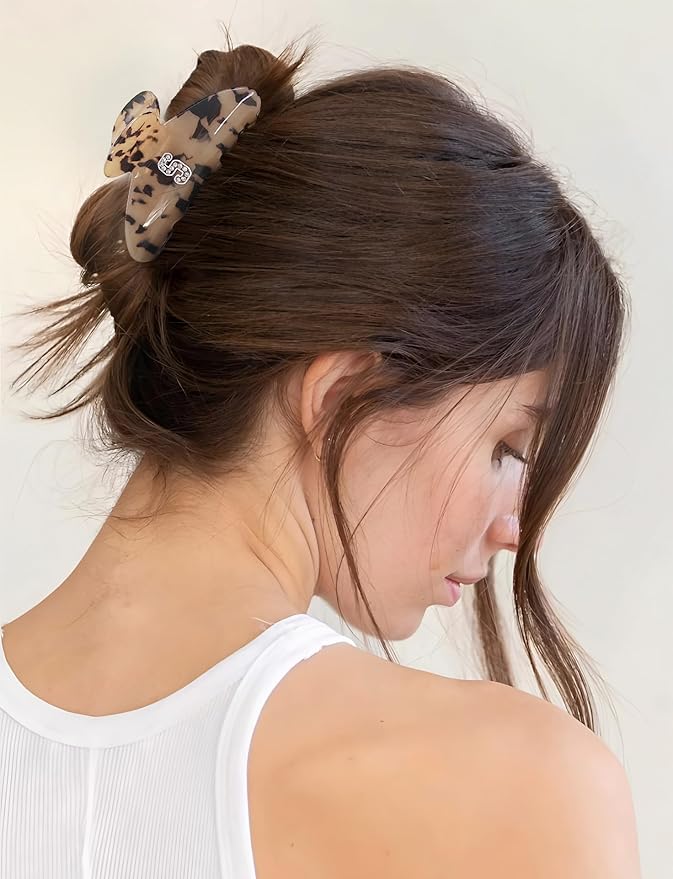 LILIE&WHITE Christmas Gift Tortoise Initial Hair Clips For Women With Letter Rhinestone Hair Claws Trendy Monogram Claw Clips For Thick Hair Alphabet S