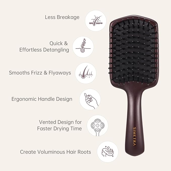 Simetra Wooden Paddle Hair Brush for Women & Men, Solid Wood Teeth for Scalp Massage, Detangling Brush for Wet & Curly Hair (Turtle Pattern)