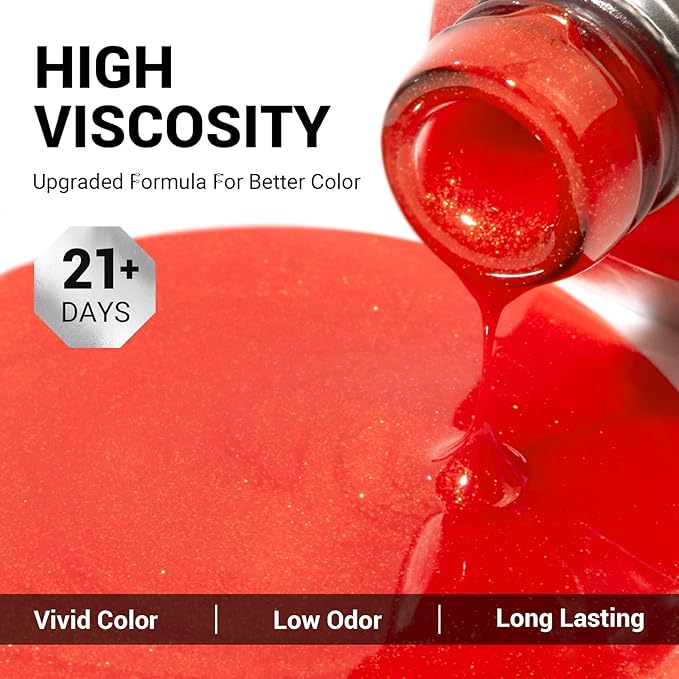 MelodySusie Red Shimmer Glitter Gel Nail Polish,0.5fl oz Soak Off UV LED Red Orange Shimmer Gold Glitter Gel Polish Gift for Women Nail Art Manicure Salon DIY Nail Design Decoration at Home-A1816
