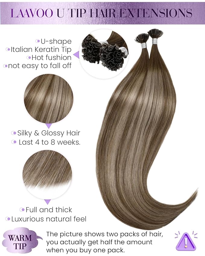 LaaVoo K Tip Hair Extensions Real Human Hair U Tip Hair Extensions Light Brown Mix Dark Golden Blonde Ktip Human Hair Extension Ombre Brown Hot Fusion Blonde 22 inch 50g/50s