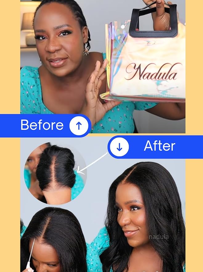 Nadula Yaki Straight Glueless 5x5 Thin HD BlendAway Lace Closure Bye Bye Knots Wigs Human Hair Pre Cut/Plucked/Bleached Match All Skin Tones Pre Everything Glueless Wigs 180% Density 18inch