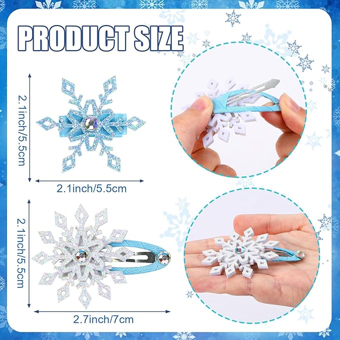 JUNEBRUSHS 12-Piece Snowflake Hair Clip Set - Blue & White Christmas Hair Accessories for Women - Festive Snowflake Hairpins - Holiday & Party Gifts