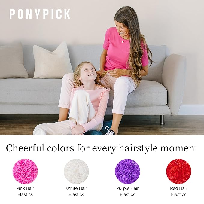 Sweetheart Hair Elastics – 1,000 Pack Red, Pink, Purple & White Elastic Hair Ties – Durable No-Snag Rubber Bands for Kids & Adults – Perfect for Ponytails, Braids & Creative Hairstyles