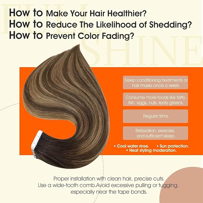 Full Shine Hair Extensions Tape in Color 2 Darkest Brown Ombre 3 Darker Brown And 27 Caramel Blonde Long Tape in Hair Extensions Remy Seamless Invisible Skin Weft 18Inch 50G 20Pcs Natural Straight