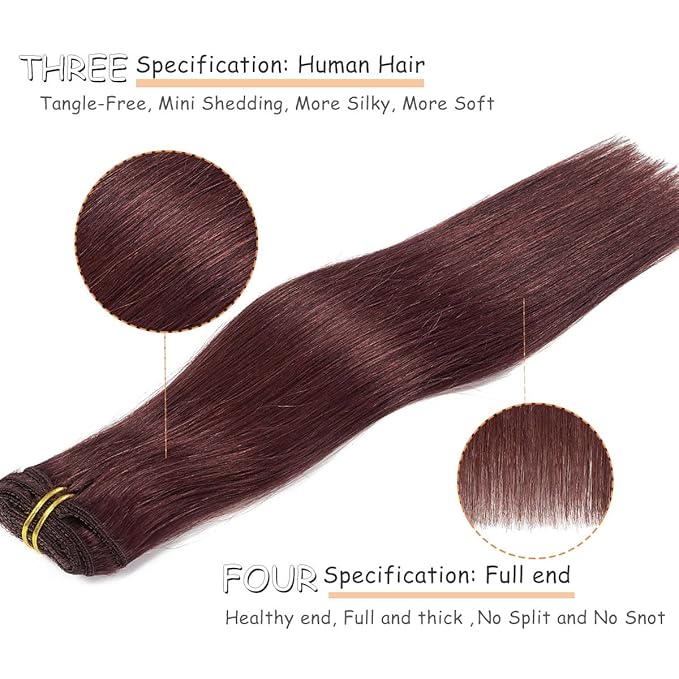 Caliee Clip in Human Hair Extensions Burgundy Wine Red 99J Straight Real Human Hair Extensions 140g 20 Inch Red Clip in Extensions 100% Virgin Hair Extensions 7PCS