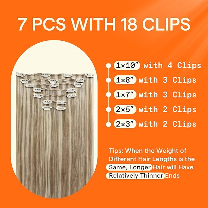 Full Shine Blonde Hair Extensions Clip ins 12 Inch Dirty Blonde Highlights Light Blonde Clip in Hair Extensions for Short Thin Hair 95 G 7 Pcs