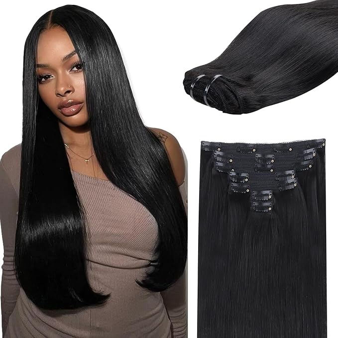 IDN BEAUTY Clip In Hair Extensions Real Human Hair, Straight 14 Inch 120g 7pcs Natural Black Real Virgin Human Hair Clip Ins Real Human Hair Black Women Thick Human Hair Clip In Extensions