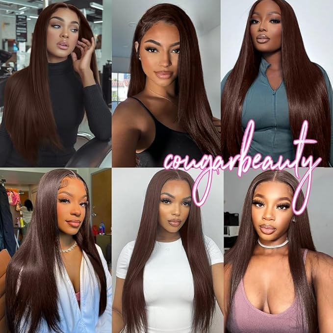 13x6 Chocolate Brown Human Hair Wig 32 Inch Straight HD Lace Front Human Hair Wigs 4# Colored Brown Wig Human Hair Pre Plucked Hairline