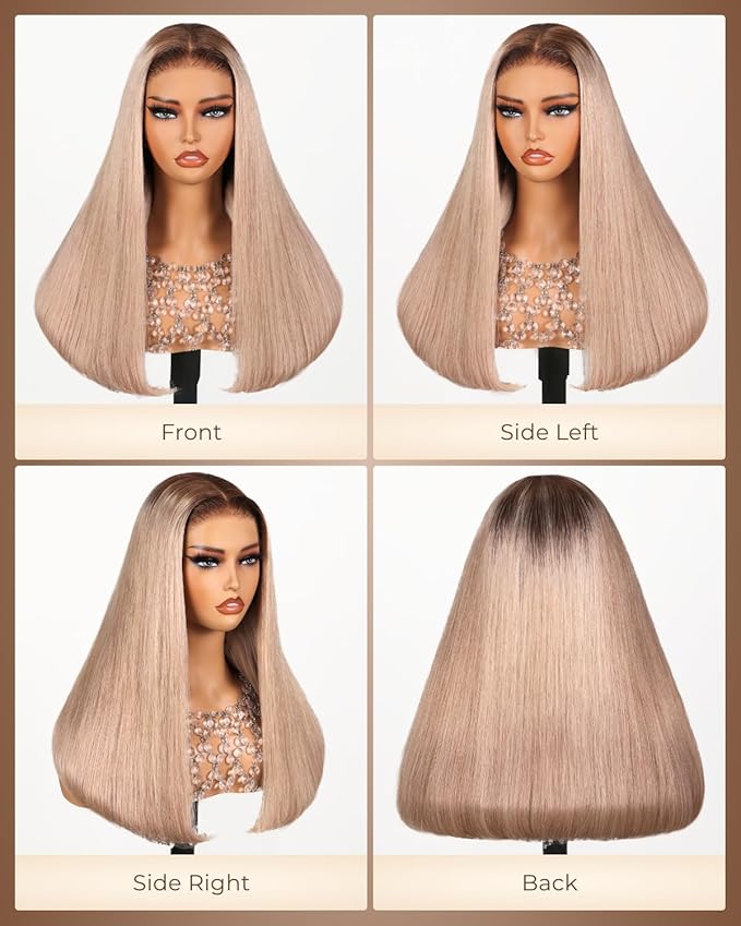 Arabella Ash Blonde Wig Human Hair 5x6 Glueless Wigs Human Hair Pre Plucked Pre Cut HD Lace Closure Wig 230% Density 20/ASH Blonde Ombre Lace Front Wig Straight Wig 20 Inch