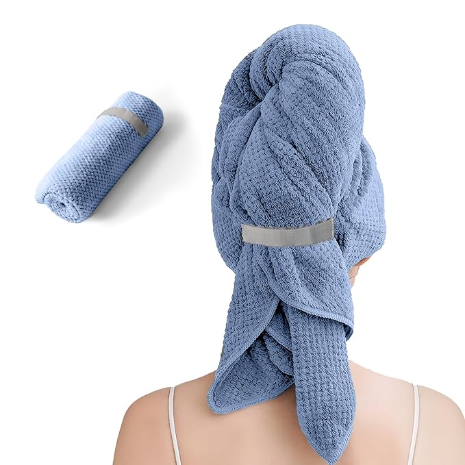 Large Microfiber Hair Towel for Women,Super Soft Anti Frizz & Quick Dry for Curly Hair,Ultra Absorbent Hair Wrap Towels for Long,Thick,Wet Hair 24x42 Inches (Blue)