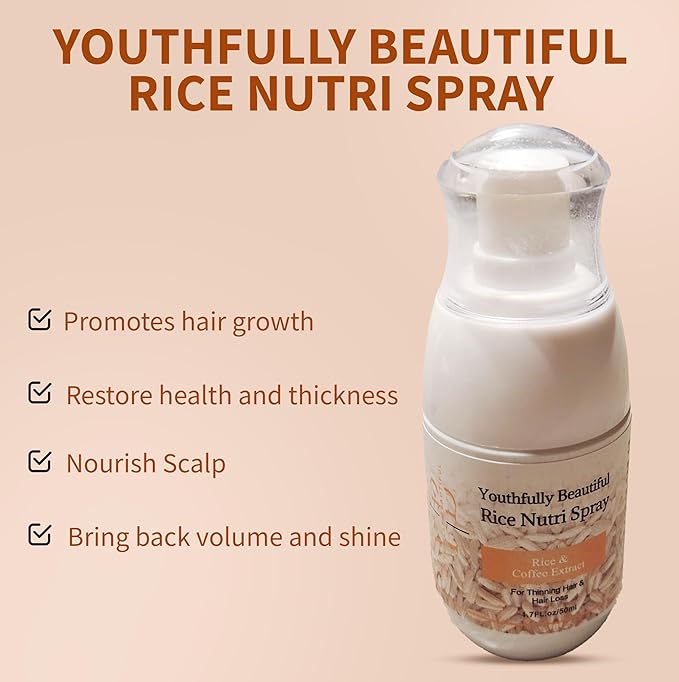 Youthfully Beautiful Rice Nutri Spray and Shampoo Bar Set Thickens Hair Supports Healthy Growth Rice Coffee Extract for Thinning Hair and Hair Loss Natural Cleanser Scalp Treatment