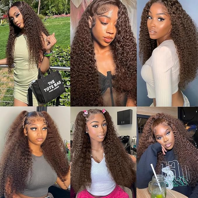 #4 Bundles Human Hair Brown Kinky Curly Bundles 18 20 22 inch Chocolate Brown Human Hair Bundle #4 Color 300g