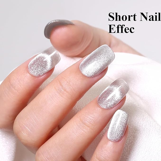 10ml Hema Free Silver Cat Eye Gel Nail Polish Soak Off Long Lasting Holographic UV/LED with Magnetic Stick Gift for Women 1Pcs