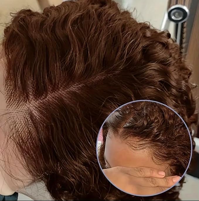 14 Inch 13x4 Chocolate Brown Lace Front Wigs Human Hair HD 4# Colored Kinky Curly Bob Dark Brown Wig Human Hair Pre Plucked for Black Women 180% Density