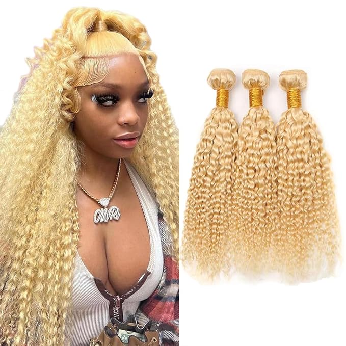 Freiuoke Blonde Hair 613 Bundles Human Hair Extensions 8A Brazilian Remy Virgin Hair 3 Bundles 22 22 22 Inch 613 Wet and Wavy Bundle Hair Weave