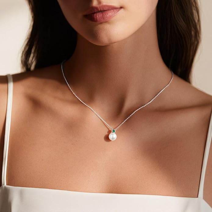 Iefil 9-10 mm Freshwater Pearl Birthstone Necklace for Women - S925 Sterling Silver Pearl Jewelry, Anniversary Birthday Gifts for Wife Girlfriend Mom