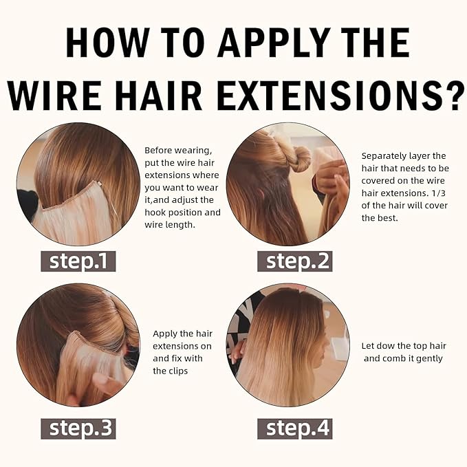 RUNATURE Invisible Wire Hair Extensions, Real Human Hair Extensions Blonde, Fish Line Hair Extension, Easy to Apply, 16 Inch 80g #18P613 Honey Blonde