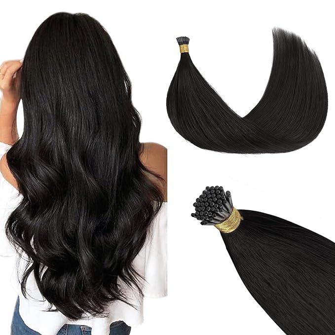 GOO GOO I Tip Hair Extensions Real Human Hair, 18inch 50g 50S, Cold Fusion I Tip Hair Extensions, Invisible Remy Hair Extensions, 1B Natural black