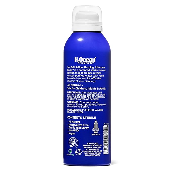 H2Ocean Sea Salt Body Piercing Spray - Saline Piercing Spray for Piercings & Body Modifications - Drug-, Preservative- & GMO-Free Vegan Piercing Aftercare - 6 oz