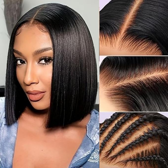 LICHANG 14 Inch 13x4 Bob Wigs Human Hair Front Wigs Human Hair 180% Density Straight Short Bob Wigs for Women