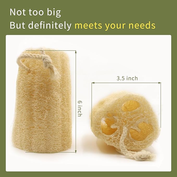 Natural loofah Sponges Exfoliating Body Scrubber(6" Family 6Pack),Real Luffa Unveil Your Skin's Natural Beauty