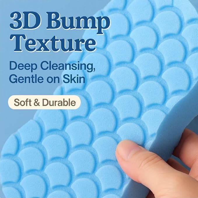 exfoliating Bath Sponge - 3D Super Soft Body Scrub Sponge for Dead Skin Removal, Reusable Skin-Friendly Exfoliator Also a Gentle Bath Sponge for Baby, for Adults, Kids & Pregnant Women (Blue+Pink)