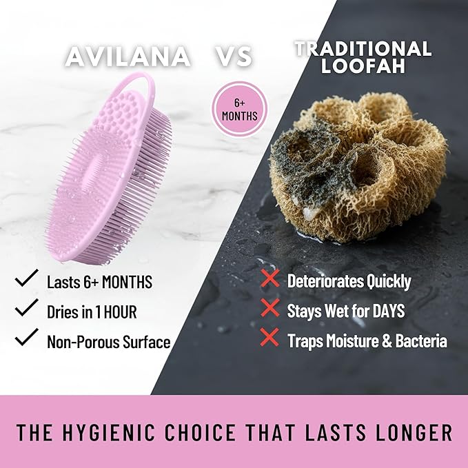 Exfoliating Body Scrubber Silicone - Textured Back Scrubber Shower Brush - Avilana Bath Loofah Alternative Dual Sided - Gentle Smoothing Body Wash Tool Rough Skin - Gift Women Men